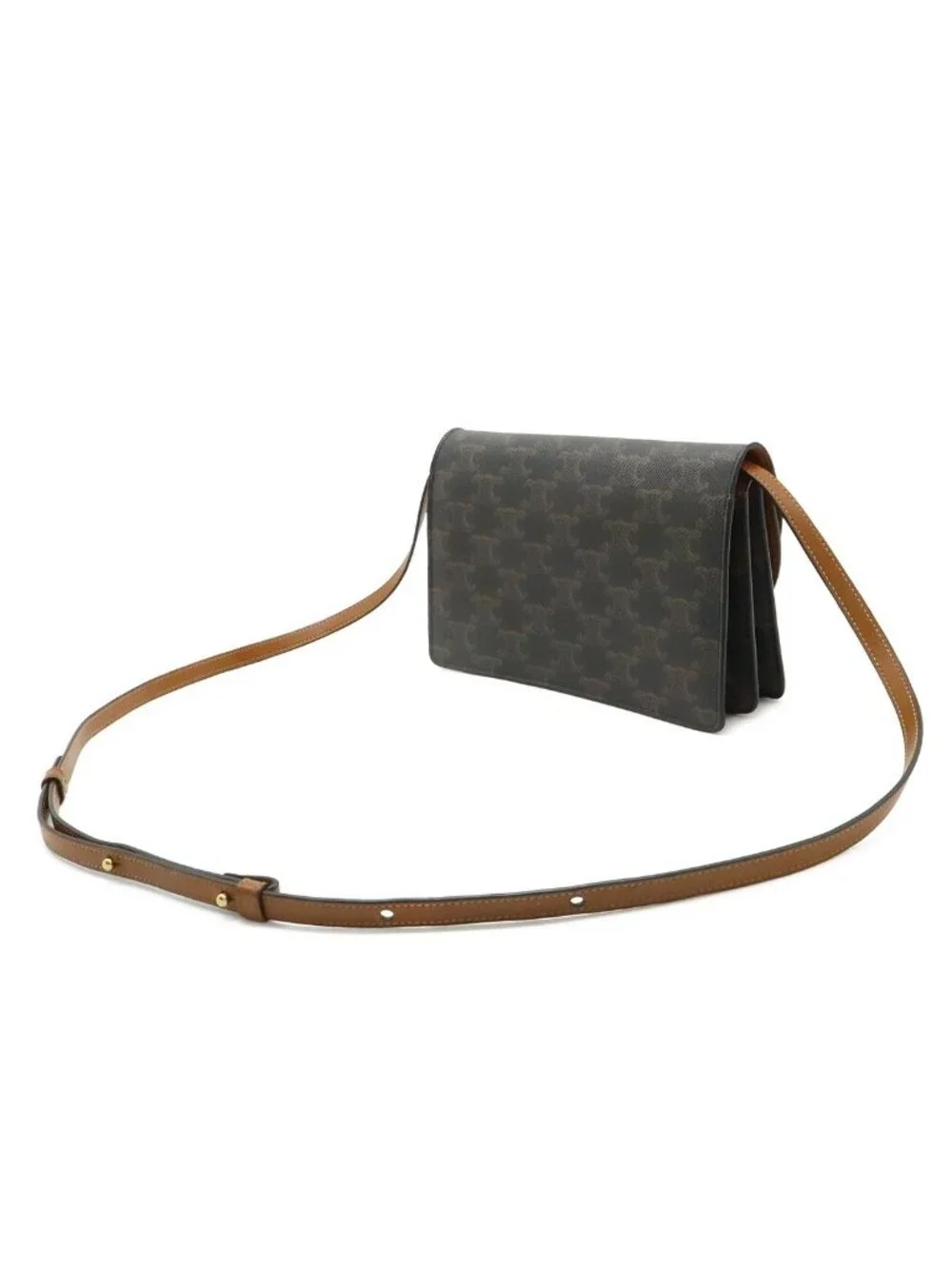 Celine Triomphe Strap Wallet Clutch 2-Way Shoulder Bag Pochette Leather